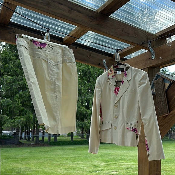 Harve Benard Women’s Suit Cream w/Floral Design Blazer 10 & Skirt 14 VINTAGE 80s - Picture 5 of 11